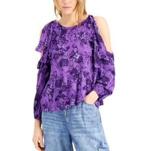 INC International Concepts Purple Full Bloom off the Shoulder Tie Top - M